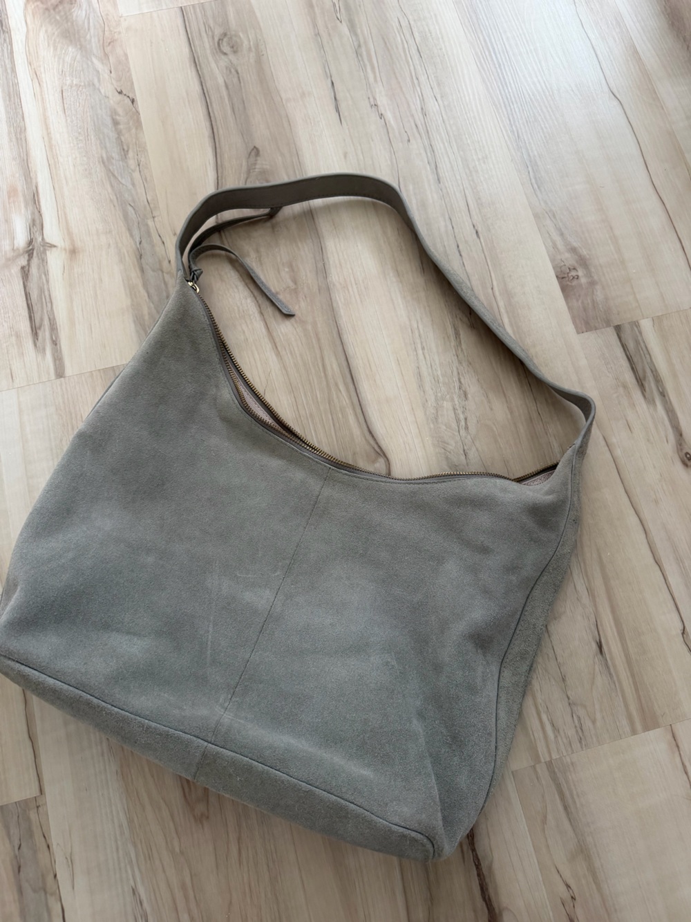 Suede Hobo Shoulder Bag in Blue Grey